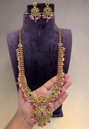 Beautiful victorian polish long haram with ruby beads