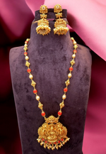 Load image into Gallery viewer, Beautiful traditional coral set with God laxmi motive locket with coral pumpkins beads
