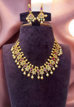 Load image into Gallery viewer, Beautiful short necklace with ruby and green colour stones -pairing with beautiful earrings
