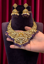 Load image into Gallery viewer, Beautiful neck chocker with god Laxmi Devi motive and purple beads
