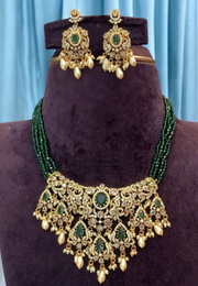 Beads haram with green stone and guttapusalu hangings