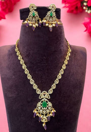 Beautiful short chain with green stone and purple beads