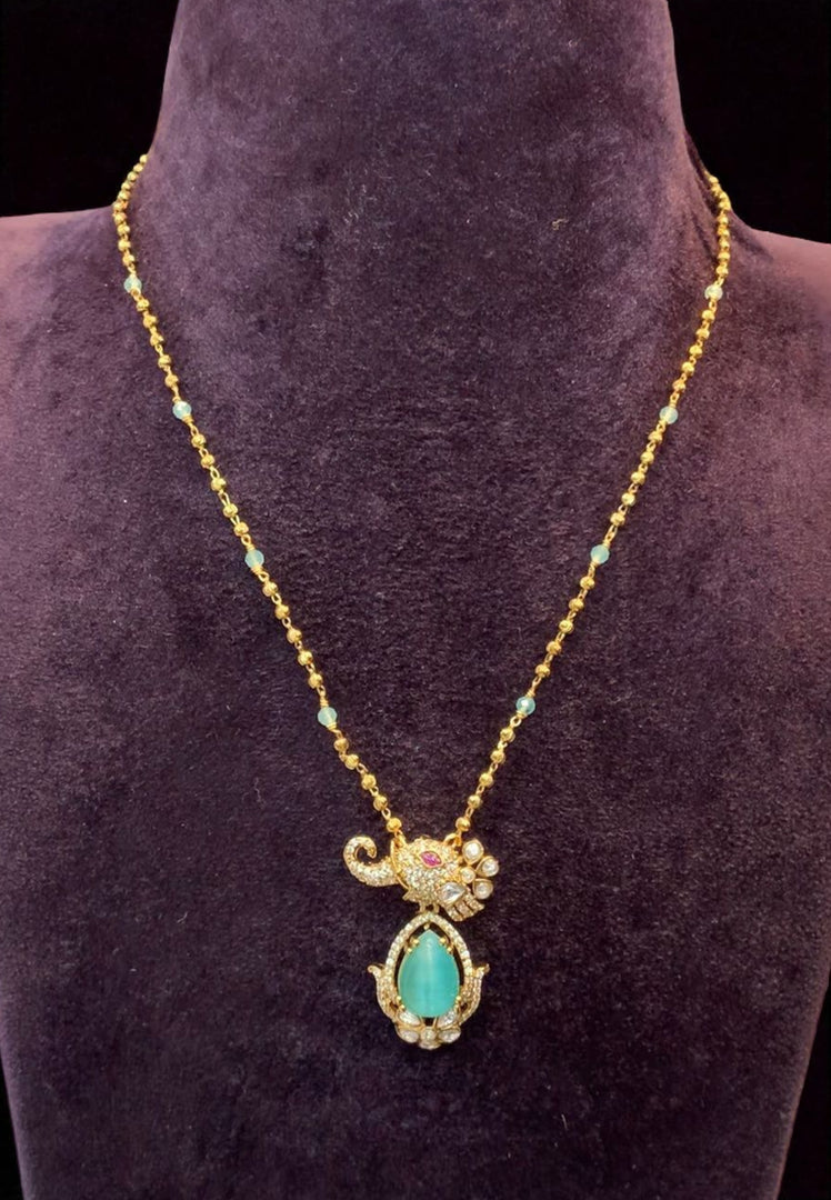 Beautiful simple chandraharam chain with Vinayaka pendant with blue colour