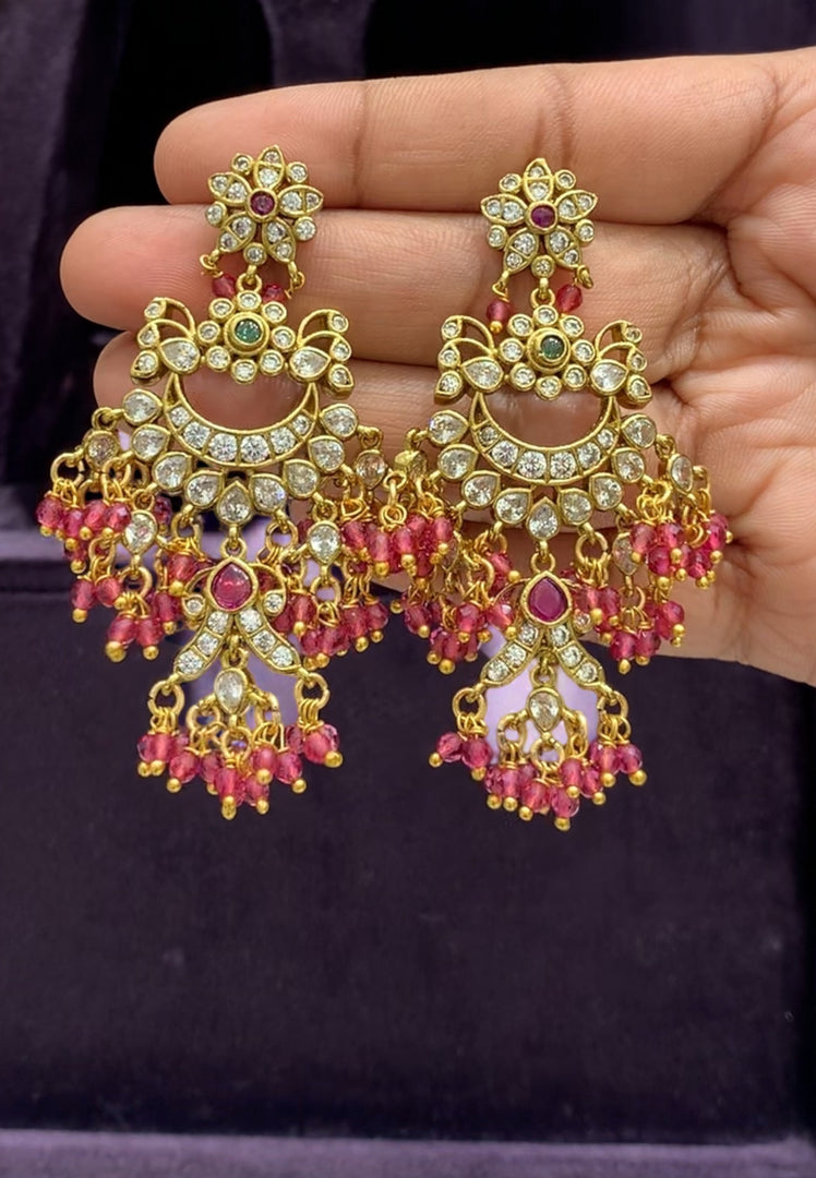 Beautiful earrings with Ruby beads and chandbali design