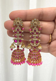 Beautiful jumkhas with green stone and pink stone