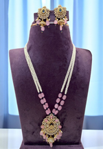 Load image into Gallery viewer, Stunning three layer mini haram with pearls and onion pink stones
