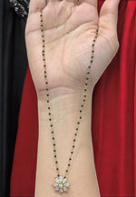 Load image into Gallery viewer, Simple short black beads chain with uncut stone pendant
