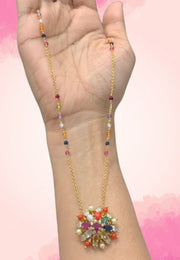 Beautiful chandraharam short chain with navarathna stones and pearls
