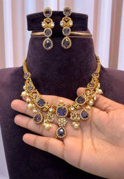 Beautiful short necklace with purple stone and Victorian polish