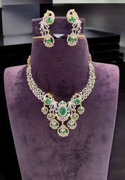 Beautiful Gj polish short neck piece with green stone and peacock design -pairing with beautiful earrings