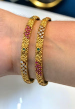 Load image into Gallery viewer, Beautiful antic simple bangles with ruby and green stone work
