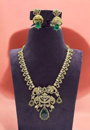 Beautiful mosinite stone necklace with green stone -pairing with beautiful earrings