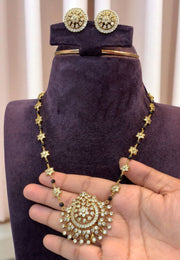 Beautiful black beads chain with white stones pendant