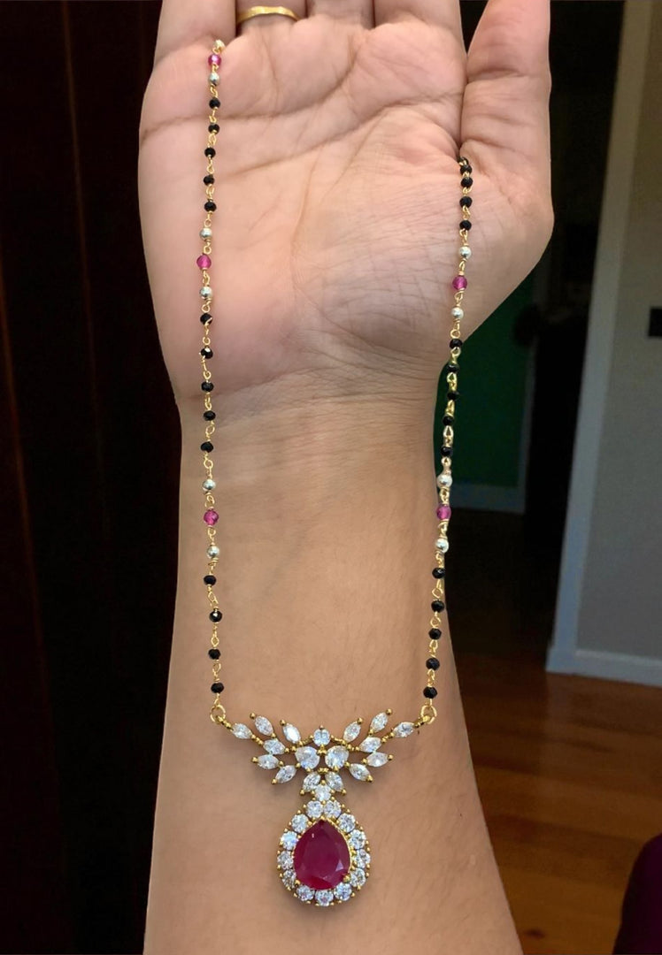 Beautiful black beads chain with pink stone