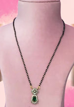 Load image into Gallery viewer, Beautiful black beads chain with green stone
