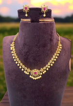 Load image into Gallery viewer, Beautiful short necklace with pink stone and pearls hangings -pairing with beautiful earrings

