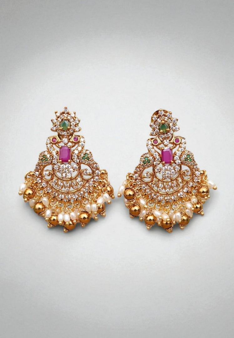 Beautiful chandbali earrings with pink and green stone