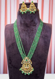 Stunning beads haram with green beads and peacock design pendant