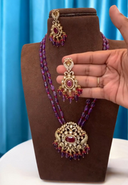 Stunning double layered purple Beed short necklace with Ruby stone