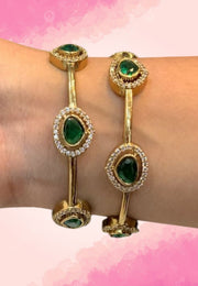 Stunning party wear bangles with green stone