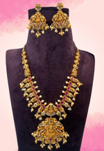 Load image into Gallery viewer, Traditional nakshi short haram with green and pink stone

