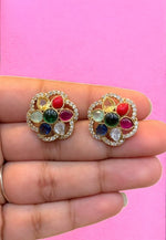 Load image into Gallery viewer, Beautiful navarathna studs -perfect for any occasion
