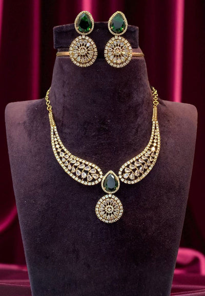 Beautiful kanti necklace with green stone and Victorian polish