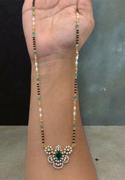 Beautiful black beads chain with green stone