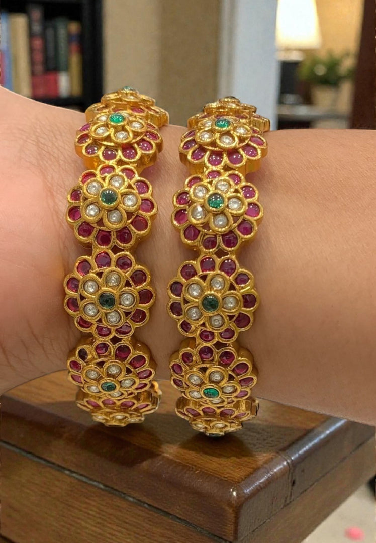 Traditional bangles with pink and green stone