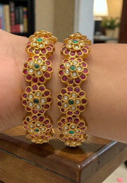 Traditional bangles with pink and green stone