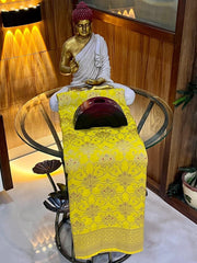 Pure Crepe Khadi Silk Saree With Finest Elegant Zari Wooven Pallu Having Fancy Tassels With Zari Wooven Border With Meenakari Weaving In Full Saree With Butti Blouse Which Comes With Hand Dyeing With Running Blouse