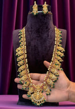 Load image into Gallery viewer, Beautiful guttapusalu long haram with green and pink stone
