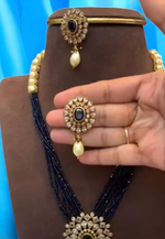 Load image into Gallery viewer, Turning multilayered purple beads short necklace with diamond look pendant
