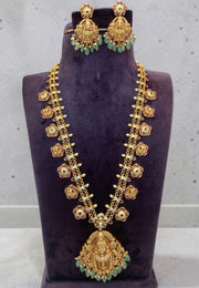 Traditional long haram with green beads and nakshi polish