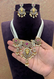 Beautiful pearls chain with Venkateswara Swamy pendant and pink stone