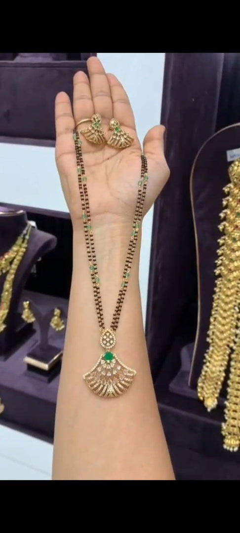 Beautiful black beads chain with green stone