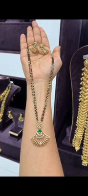 Beautiful black beads chain with green stone