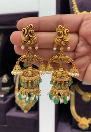 Beautiful jumkhas with green beads