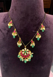 Beautiful invisible black beads chain with jadav kundan stone necklace