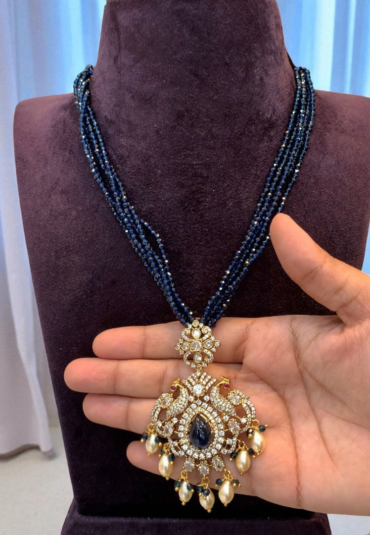 Beautiful pearls chain with royal blue beads and stunning pendant