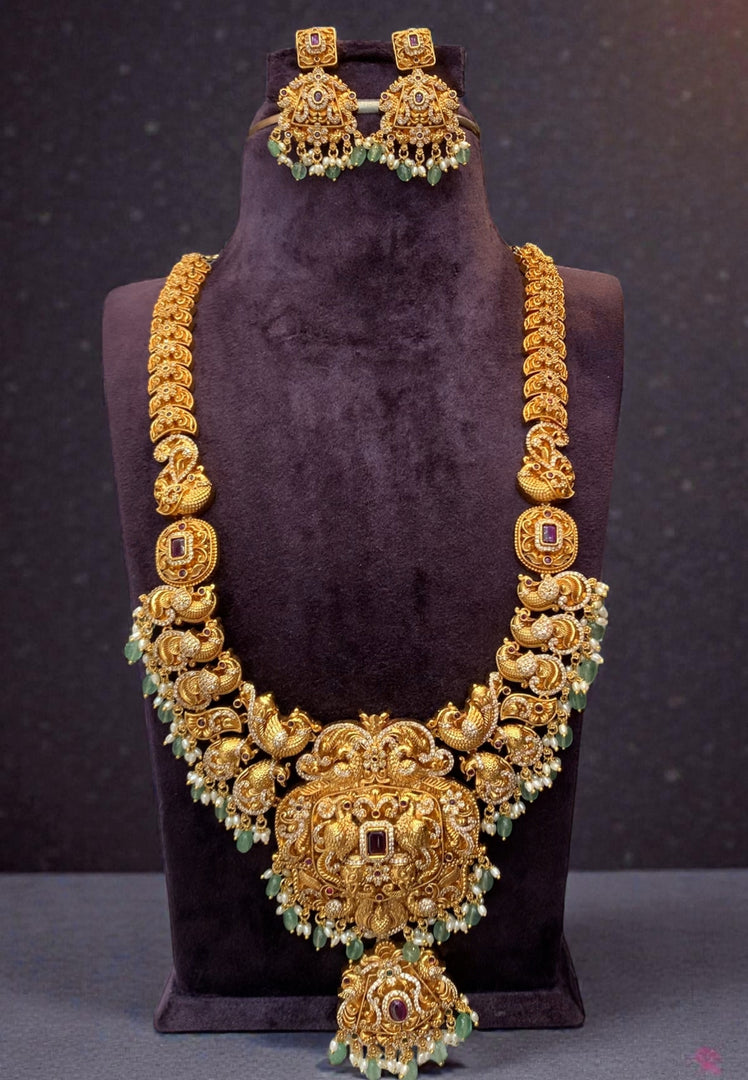 Beautiful 3d long haram with green beads