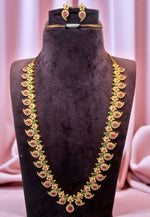 Load image into Gallery viewer, Traditional long jadav kundan stone necklace with pink stone
