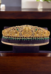 Beautiful heavy Victorian polish hip belt with green and guttapusalu hangings God laxmi motive
