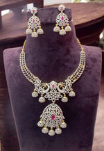 Load image into Gallery viewer, Stunning Gj polish necklace with green stone and peacock design -pairing with beautiful earrings
