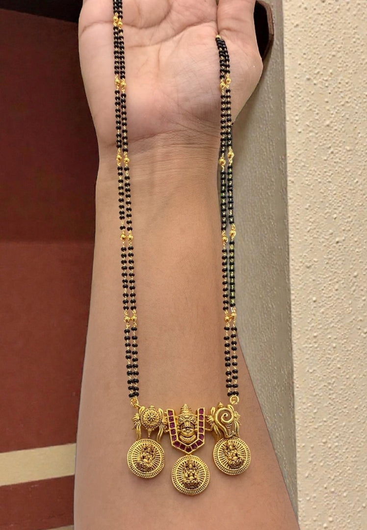 Beautiful black beads chain with two layer and Venkateshwara swamy motive pendant