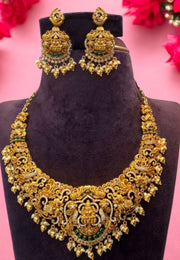 Traditional mini haram with green stone and God laxmi devi motive