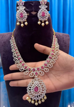 Load image into Gallery viewer, Stunning GJ polish short necklace with diamond look and Ruby stone
