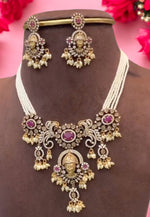 Load image into Gallery viewer, Beautiful pearls chain with pink stone and lord Venkateshwara swami locket
