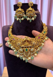 Beautiful short nakshi necklace with green beads