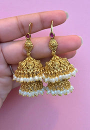 Beautiful double step jumkhas with green stone